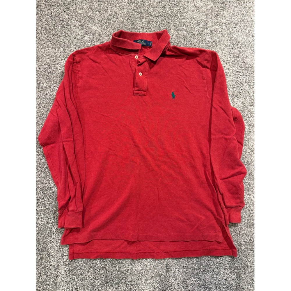 Polo Ralph Lauren Polo Shirt Mens L Red Long Sleeve‎ Pique Pony Logo Classic